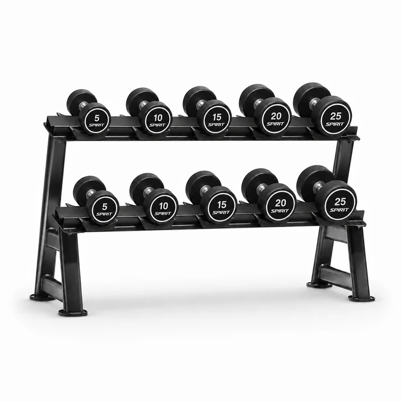 Spirit Fitness Round Rubber Kurzhantel 5 Paar Set mit Hantelablage