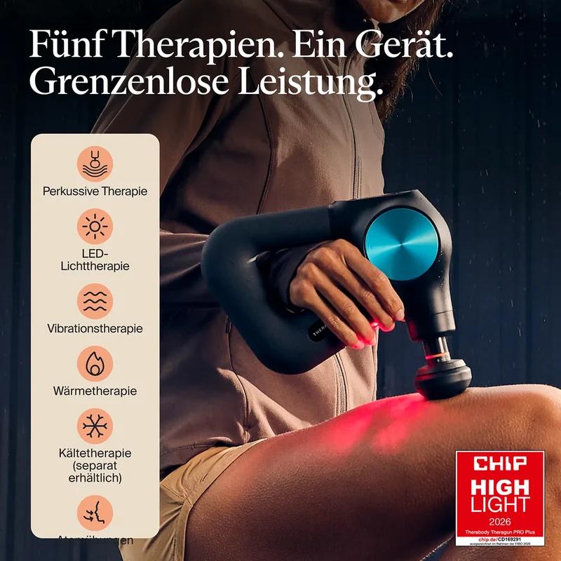 Theragun PRO Plus Massagepistole für Physiotherapie | inkl. 7 Aufsätze + Wärme- & Kältetherapie
