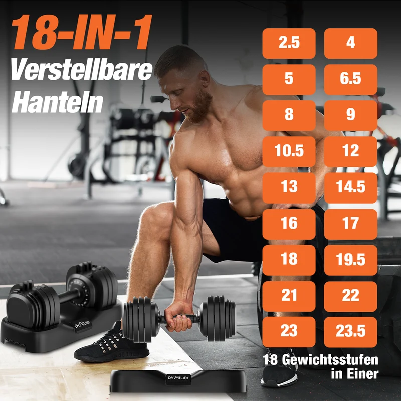 DH FitLife 2026 Neu 25kg verstellbare Hanteln Set, 18 Stufen, 18-in-1