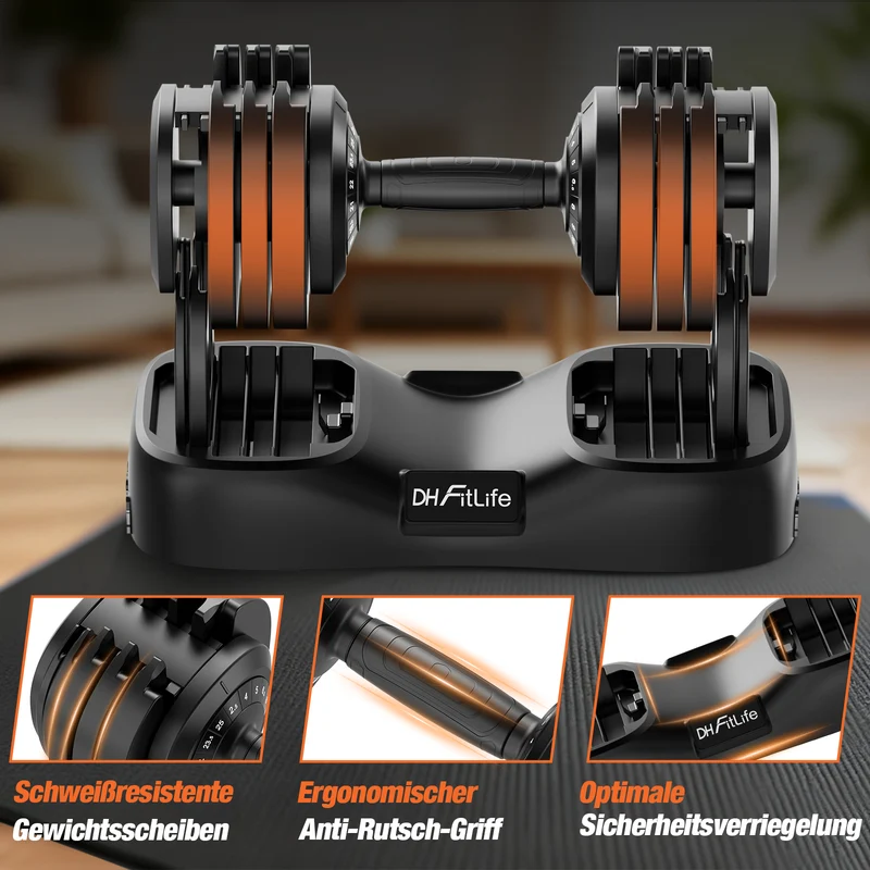 DH FitLife 2026 Neu 25kg verstellbare Hanteln Set, 18 Stufen, 18-in-1