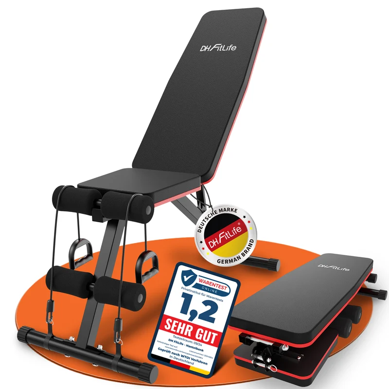 DH FitLife Hantelbank klappbar, 8-in-1 Trainingsbank, 80 % platzsparend