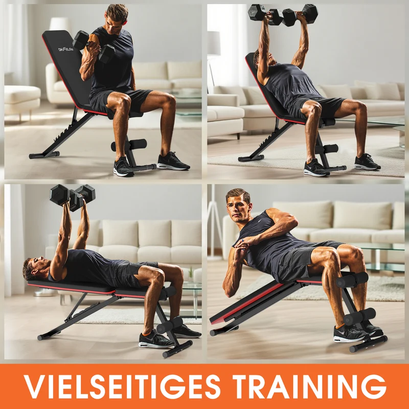 DH FitLife Hantelbank klappbar, 8-in-1 Trainingsbank, 80 % platzsparend