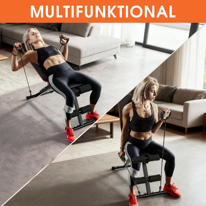 DH FitLife Hantelbank klappbar, 8-in-1 Trainingsbank, 80 % platzsparend
