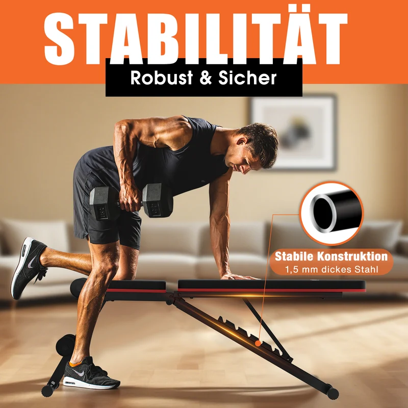 DH FitLife Hantelbank klappbar, 8-in-1 Trainingsbank, 80 % platzsparend