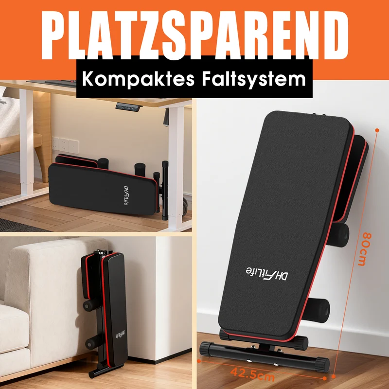 DH FitLife Hantelbank klappbar, 8-in-1 Trainingsbank, 80 % platzsparend