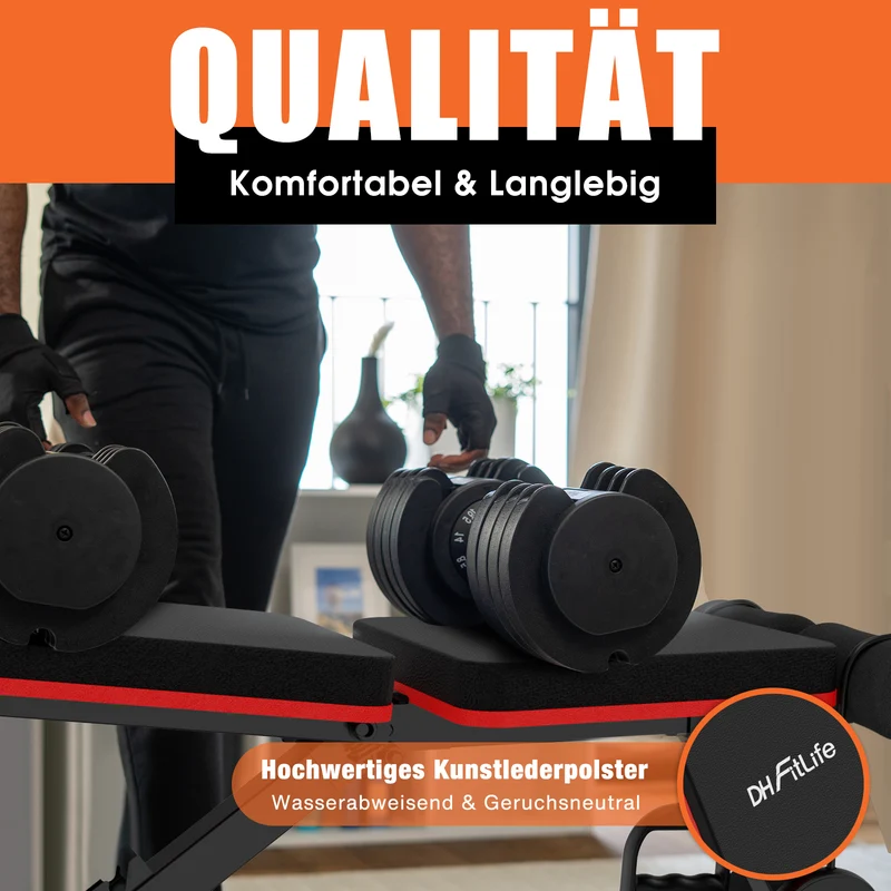 DH FitLife Hantelbank klappbar, 8-in-1 Trainingsbank, 80 % platzsparend