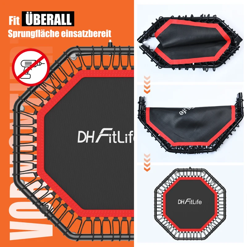 DH FitLife Fitness Trampolin Indoor Ø121 cm, klappbar, 150 kg mit Handgriff