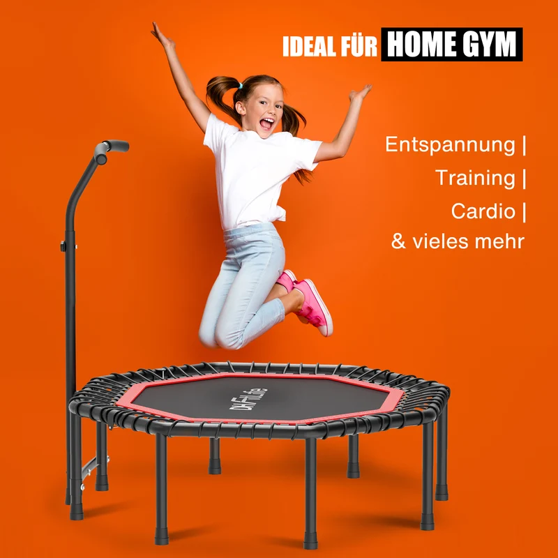 DH FitLife Fitness Trampolin Indoor Ø121 cm, klappbar, 150 kg mit Handgriff