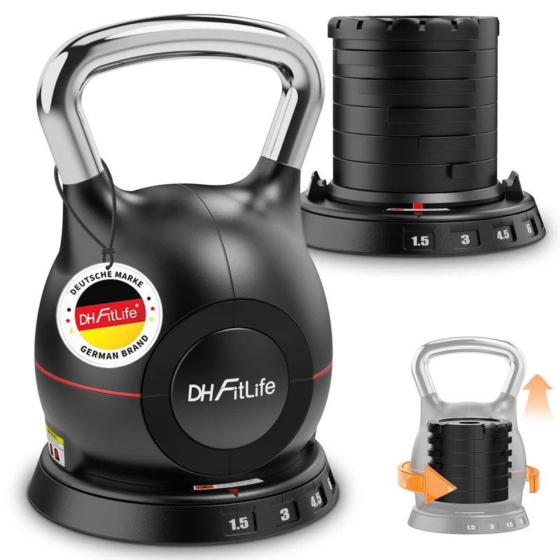 DH FitLife 7-in-1 Kettlebell Set, verstellbare Kugelhantel 1,5–10 kg