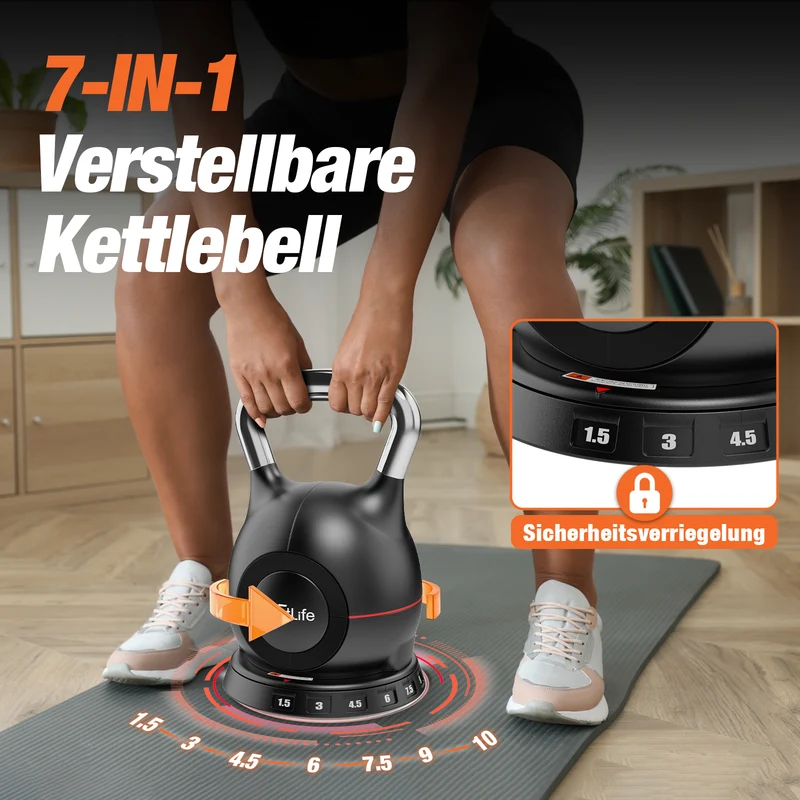 DH FitLife 7-in-1 Kettlebell Set, verstellbare Kugelhantel 1,5–10 kg