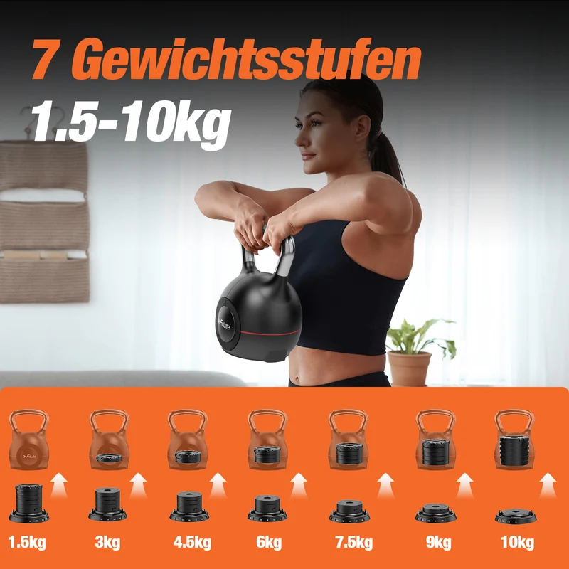 DH FitLife 7-in-1 Kettlebell Set, verstellbare Kugelhantel 1,5–10 kg