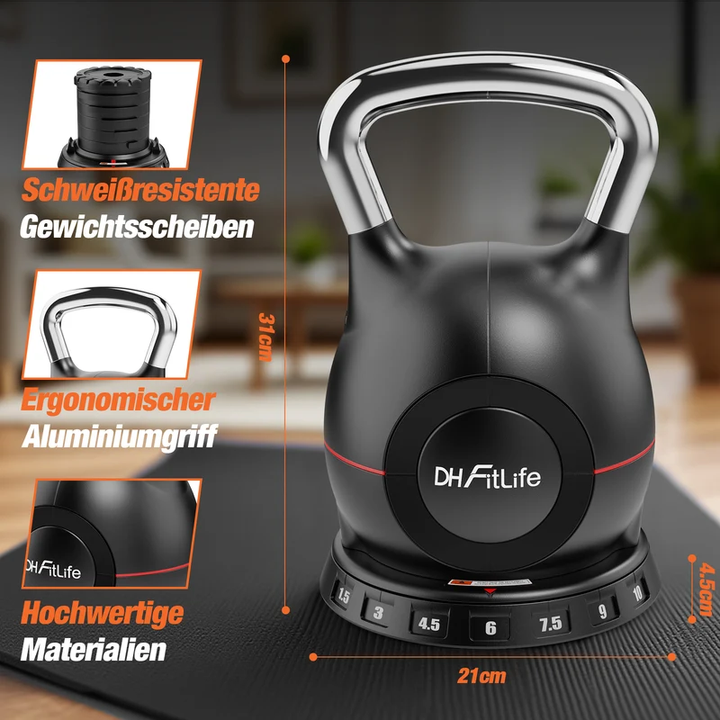 DH FitLife 7-in-1 Kettlebell Set, verstellbare Kugelhantel 1,5–10 kg
