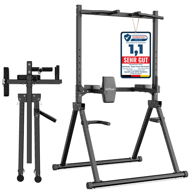 DH FitLife Power Tower faltbar, Klimmzugstange freistehend mit Dip Station