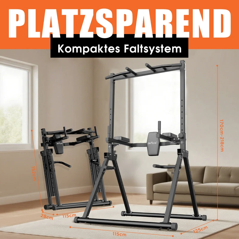 DH FitLife Power Tower faltbar, Klimmzugstange freistehend mit Dip Station