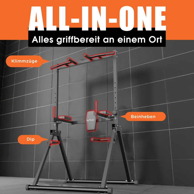 DH FitLife Power Tower faltbar, Klimmzugstange freistehend mit Dip Station