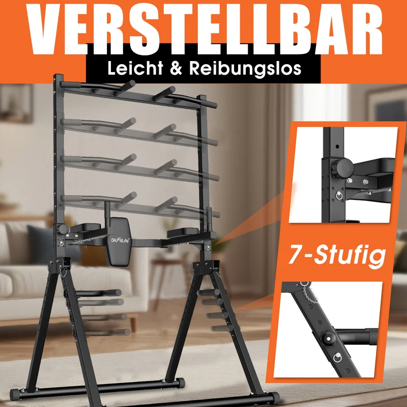 DH FitLife Power Tower faltbar, Klimmzugstange freistehend mit Dip Station