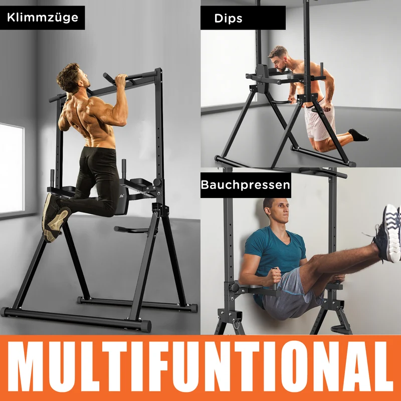 DH FitLife Power Tower faltbar, Klimmzugstange freistehend mit Dip Station
