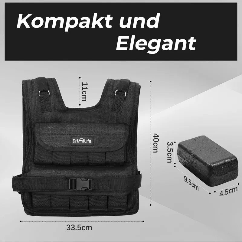 DH FitLife Gewichtsweste 20 kg, verstellbar, mit 20 Gusseisen Gewichten