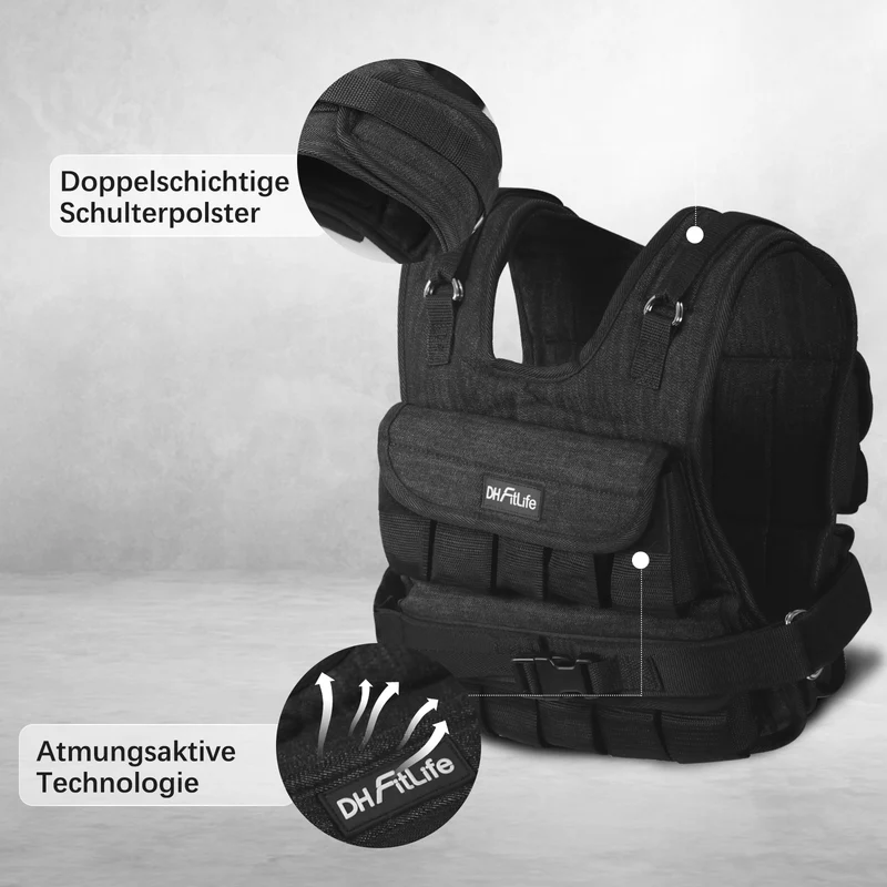 DH FitLife Gewichtsweste 20 kg, verstellbar, mit 20 Gusseisen Gewichten