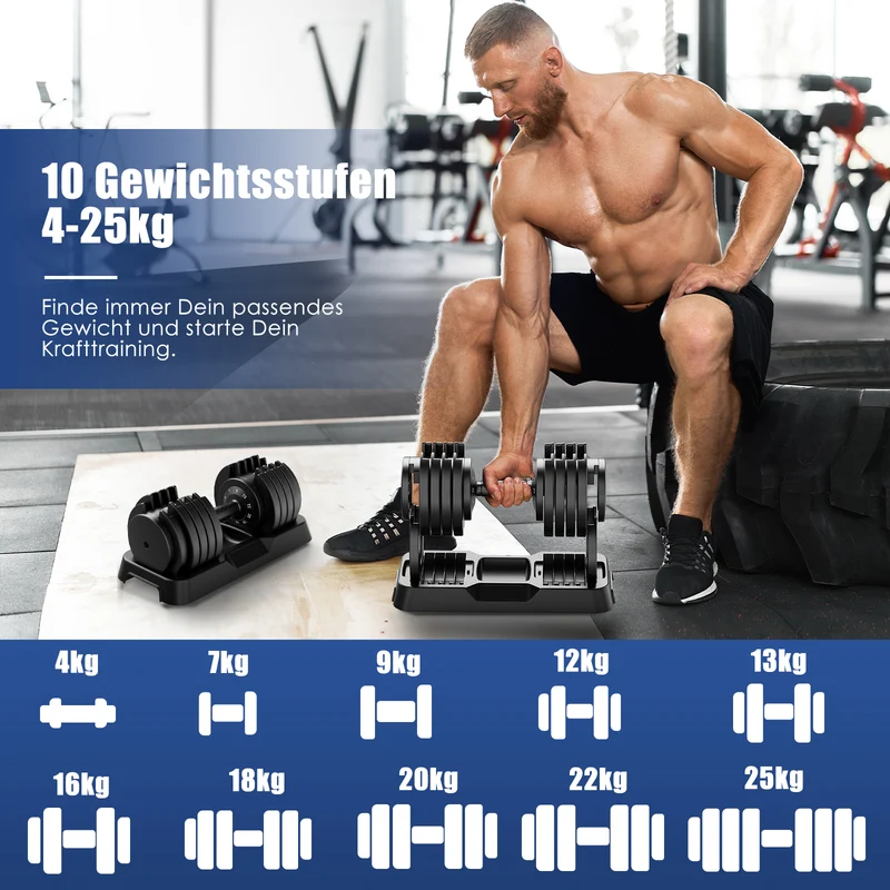 DH FitLife 25kg verstellbare Hanteln Set, 10 Stufen, Kurzhanteln 10-in-1
