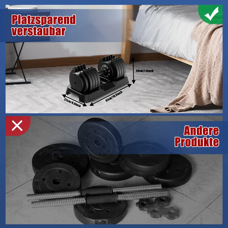 DH FitLife 25kg verstellbare Hanteln Set, 10 Stufen, Kurzhanteln 10-in-1