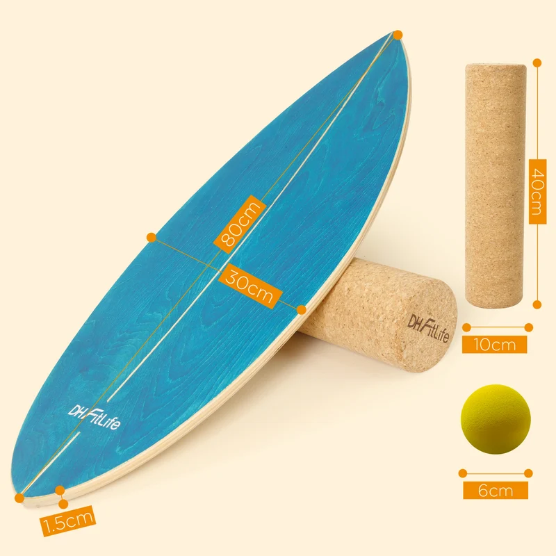DH FitLife Surfing Balance-Board Set, Surfbrett-Kit aus Birkenholz