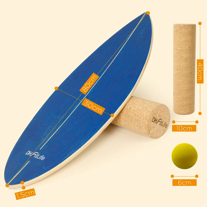DH FitLife Surfing Balance-Board Set, Surfbrett-Kit aus Birkenholz