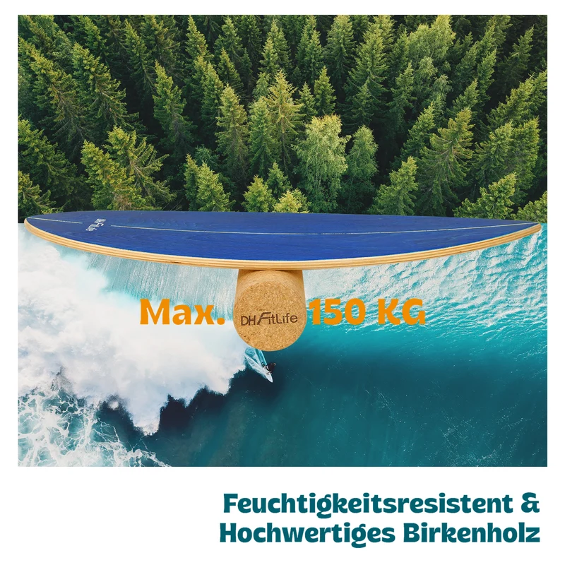 DH FitLife Surfing Balance-Board Set, Surfbrett-Kit aus Birkenholz