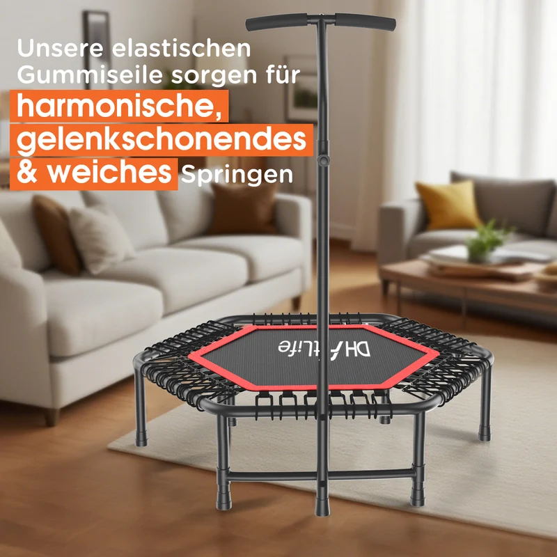 DH FitLife Fitness Trampolin Indoor Ø114 cm, stabil 150kg mit Handgriff