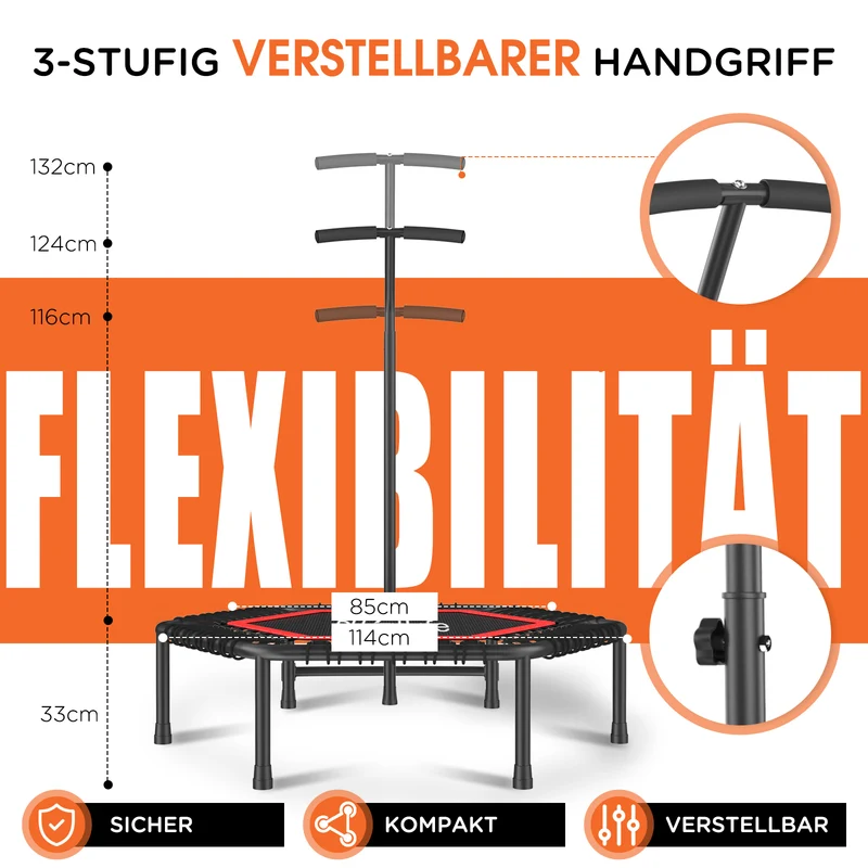 DH FitLife Fitness Trampolin Indoor Ø114 cm, stabil 150kg mit Handgriff