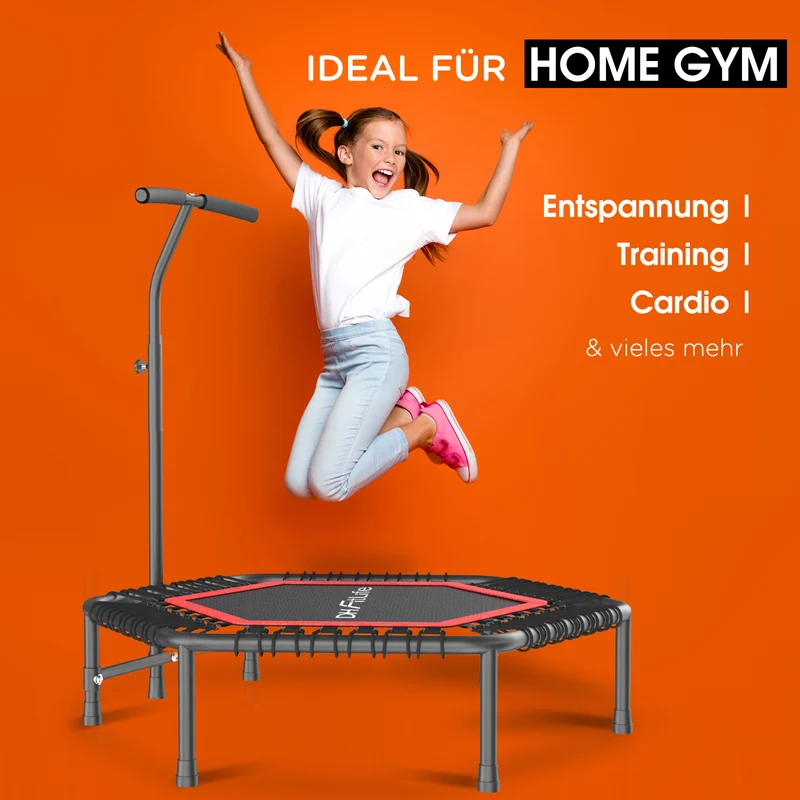DH FitLife Fitness Trampolin Indoor Ø114 cm, stabil 150kg mit Handgriff