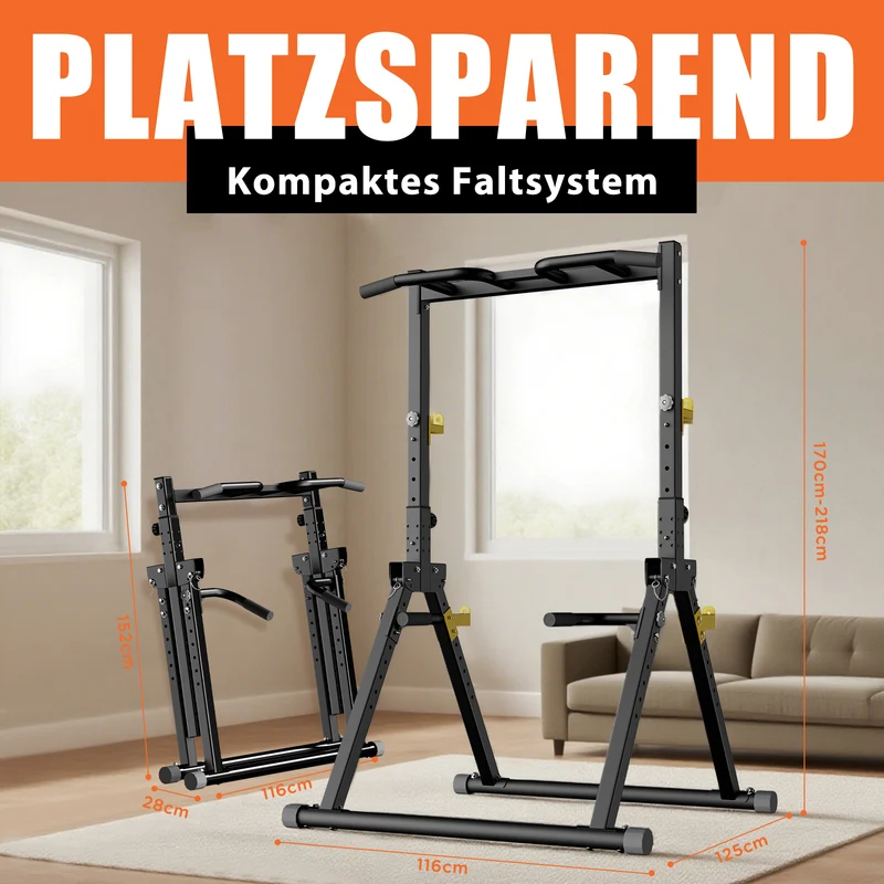 DH FitLife Power Tower faltbar, Klimmzugstange freistehend mit Dip Station
