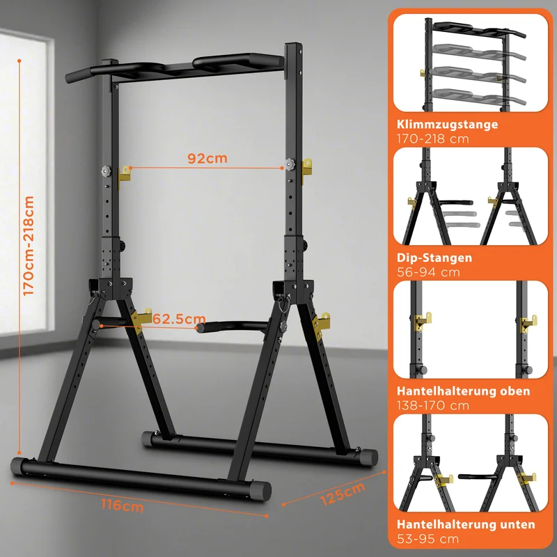 DH FitLife Power Tower faltbar, Klimmzugstange freistehend mit Dip Station