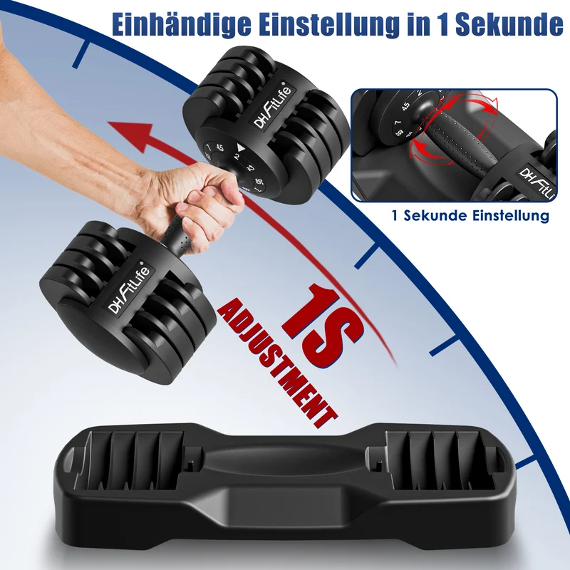 DH FitLife 12kg verstellbare Hanteln Set, 5 Stufen, Kurzhanteln 5-in-1