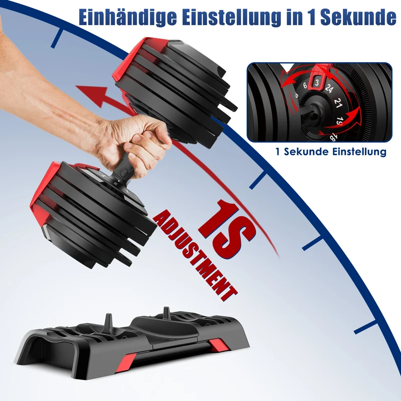DH FitLife 24kg verstellbare Hanteln Set, 12 Stufen, Kurzhanteln 12-in-1