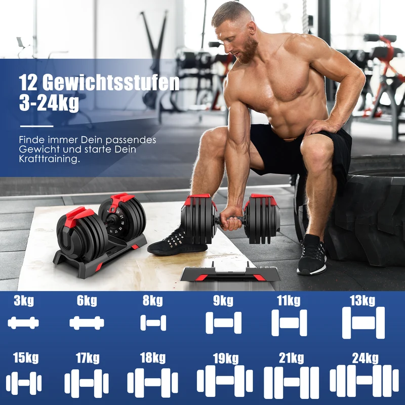 DH FitLife 24kg verstellbare Hanteln Set, 12 Stufen, Kurzhanteln 12-in-1