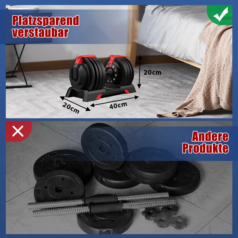 DH FitLife 24kg verstellbare Hanteln Set, 12 Stufen, Kurzhanteln 12-in-1