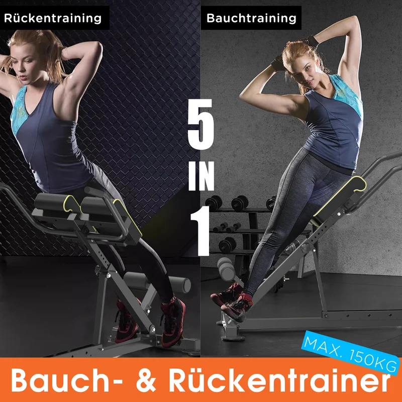 DH FitLife Rückenstrecker, 5-in-1 Hyperextension Rückentrainer bis 150 kg