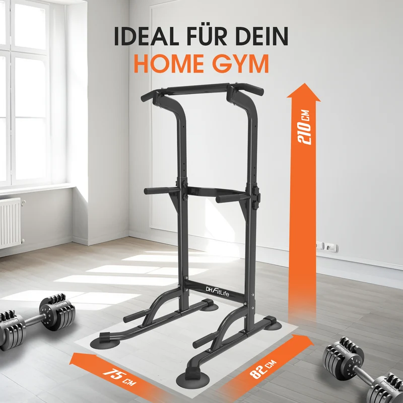 DH FitLife Klimmzugstange freistehend, Power Tower Dip Station bis 150kg