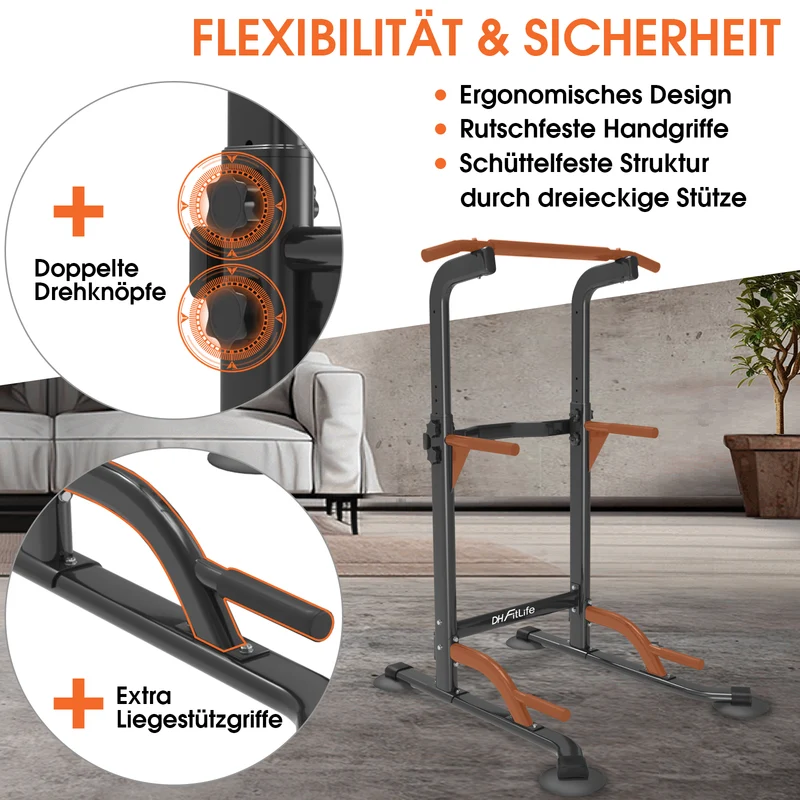 DH FitLife Klimmzugstange freistehend, Power Tower Dip Station bis 150kg