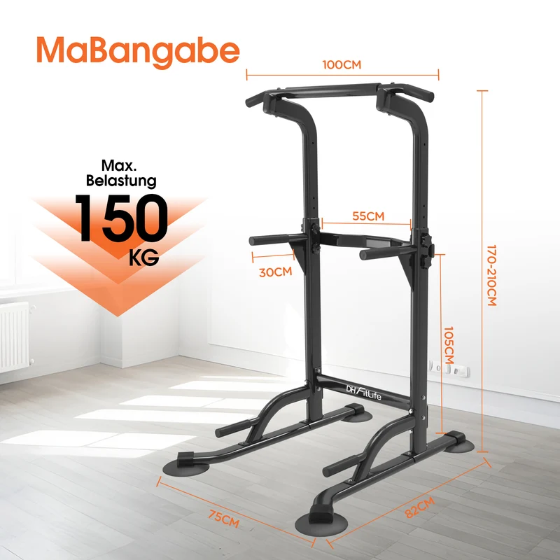 DH FitLife Klimmzugstange freistehend, Power Tower Dip Station bis 150kg