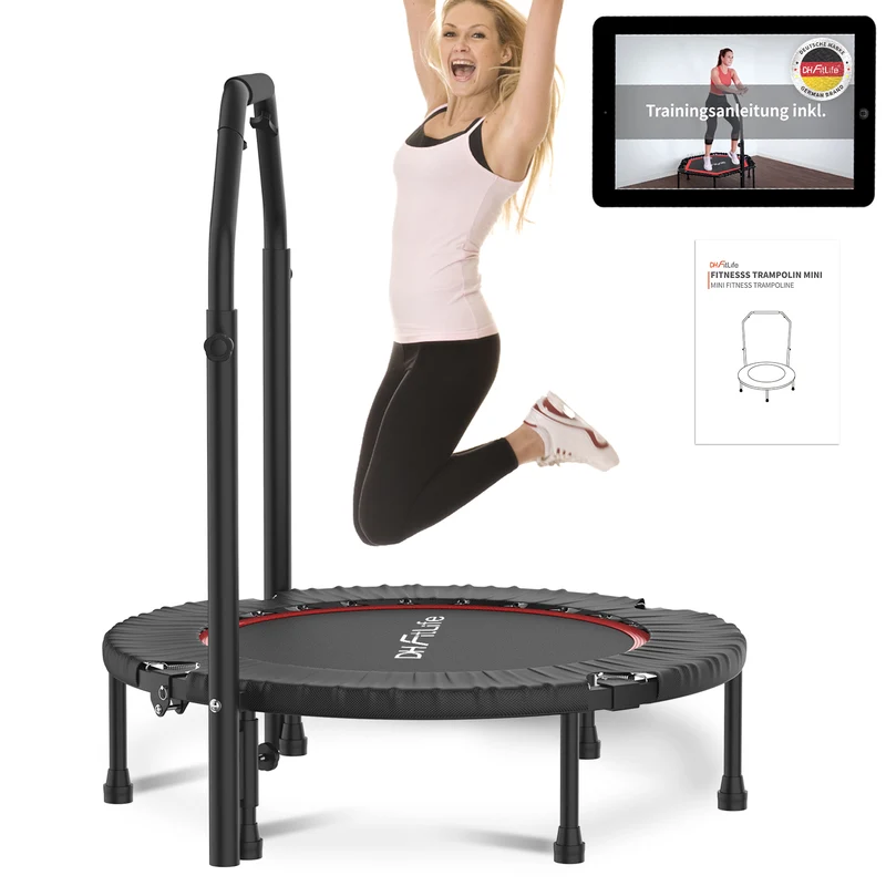 DH FitLife Fitness Trampolin Indoor Ø102 cm, klappbar, 150 kg mit Handgriff