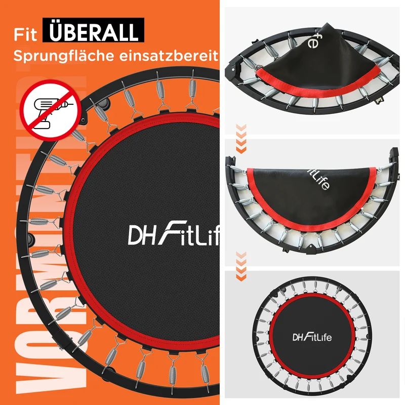 DH FitLife Fitness Trampolin Indoor Ø102 cm, klappbar, 150 kg mit Handgriff