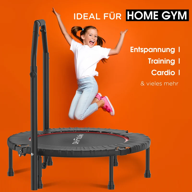 DH FitLife Fitness Trampolin Indoor Ø102 cm, klappbar, 150 kg mit Handgriff