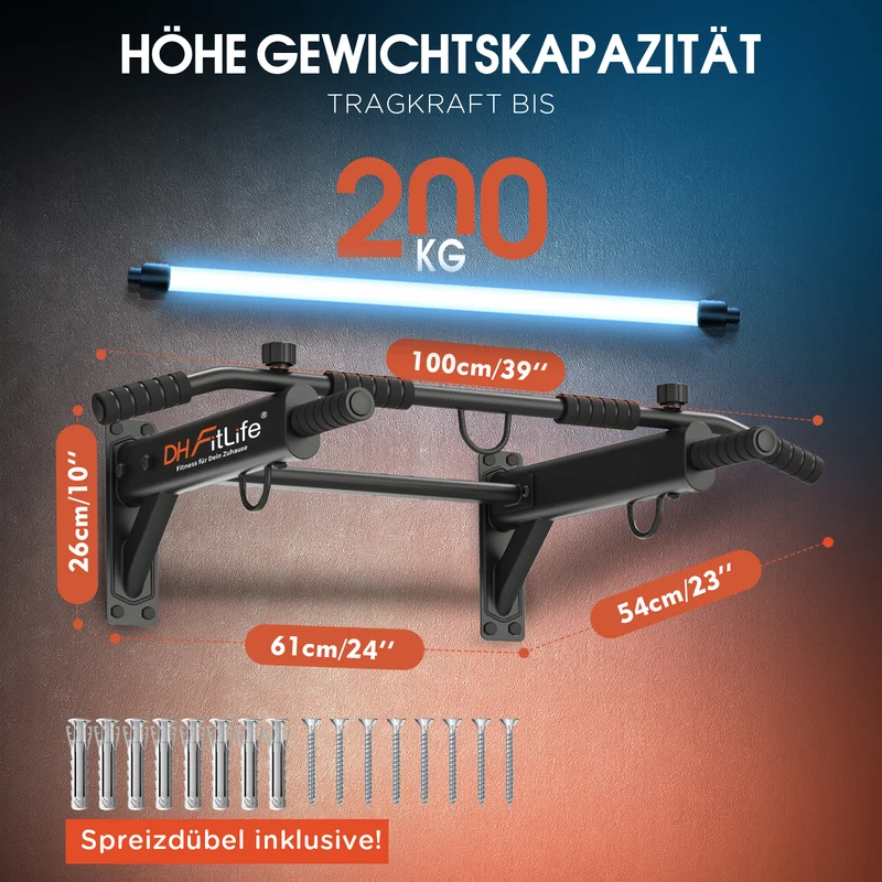DH FitLife Klimmzugstange Wand, 4-in-1 Pull up Bar, 6 Griffe, bis 200 kg