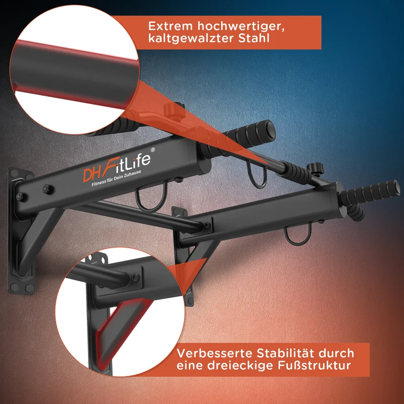 DH FitLife Klimmzugstange Wand, 4-in-1 Pull up Bar, 6 Griffe, bis 200 kg