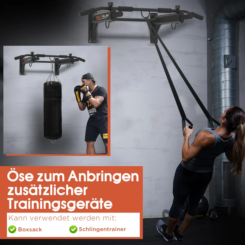 DH FitLife Klimmzugstange Wand, 4-in-1 Pull up Bar, 6 Griffe, bis 200 kg