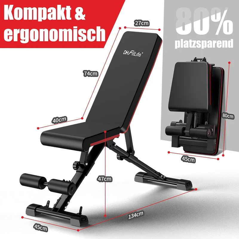 DH FitLife Hantelbank klappbar verstellbar, faltbar und stabiler