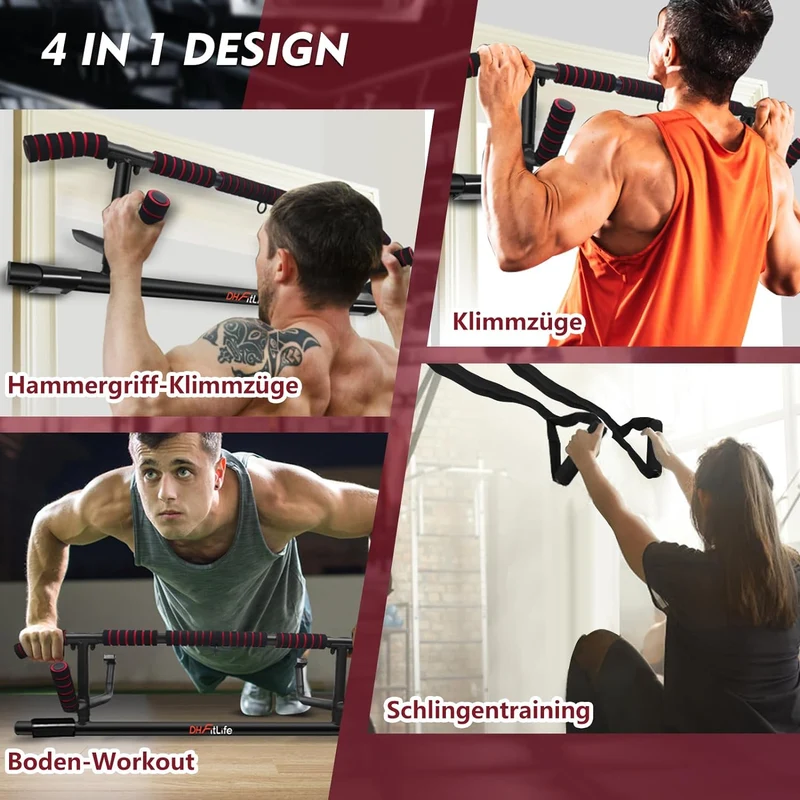 DH FitLife Klimmzugstange Türrahmen, 4-in-1 Pull Up Bar, bis 200 kg
