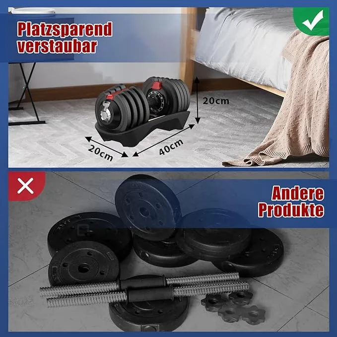 DH FitLife 18kg verstellbare Hanteln Set, 12 Stufen, Kurzhanteln 12-in-1
